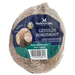 Vogelbescherming Nederland Gevulde Kokosnoot Heel + 3 Gaten - Doos 18 Stuks